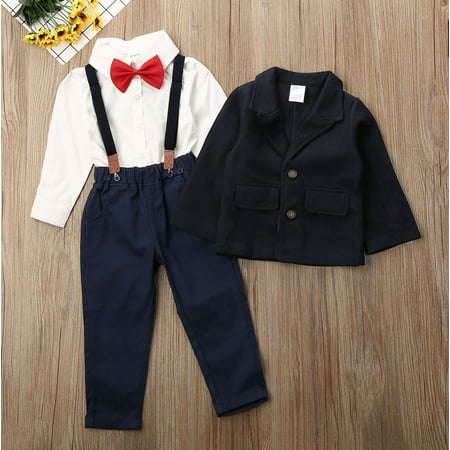 Toddler Baby Boys Gentleman Bowtie Graffiti Shirt Suspenders Outfit Suit Set 